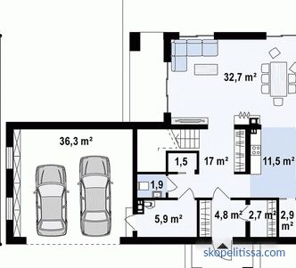 Progetti di case e cottage con un garage per 2 auto