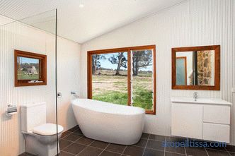 Progettazione di un bagno in una casa privata con una finestra, progetti in case di campagna, idee moderne, foto