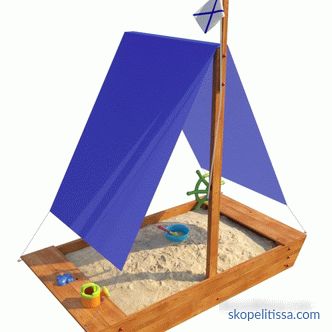 Tutto su sandbox per bambini con un tetto e la loro costruzione in un sito di campagna